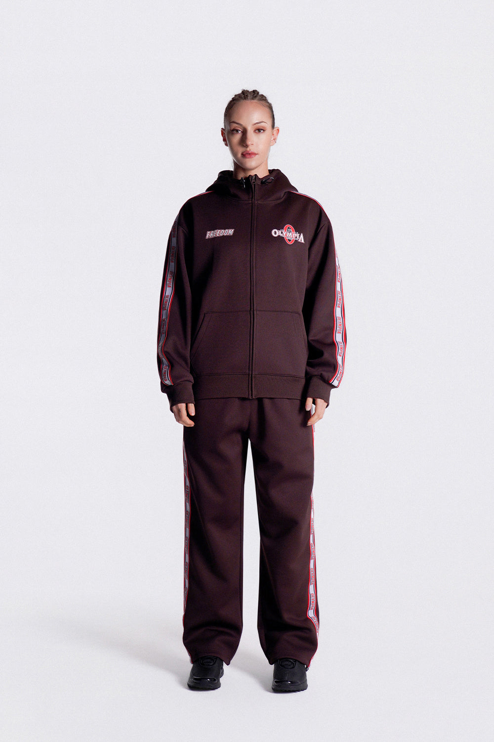 Olympia Lettering Hood Zip-up (Brown)