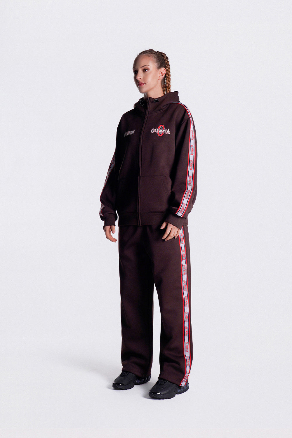 Olympia Lettering Hood Zip-up (Brown)