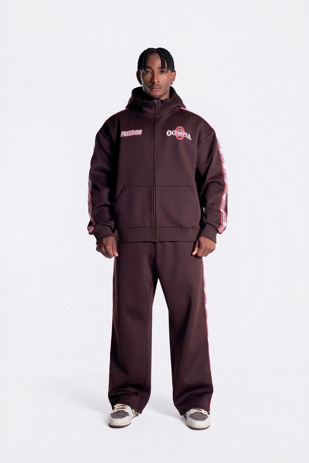 Olympia Lettering Hood Zip-up (Brown)
