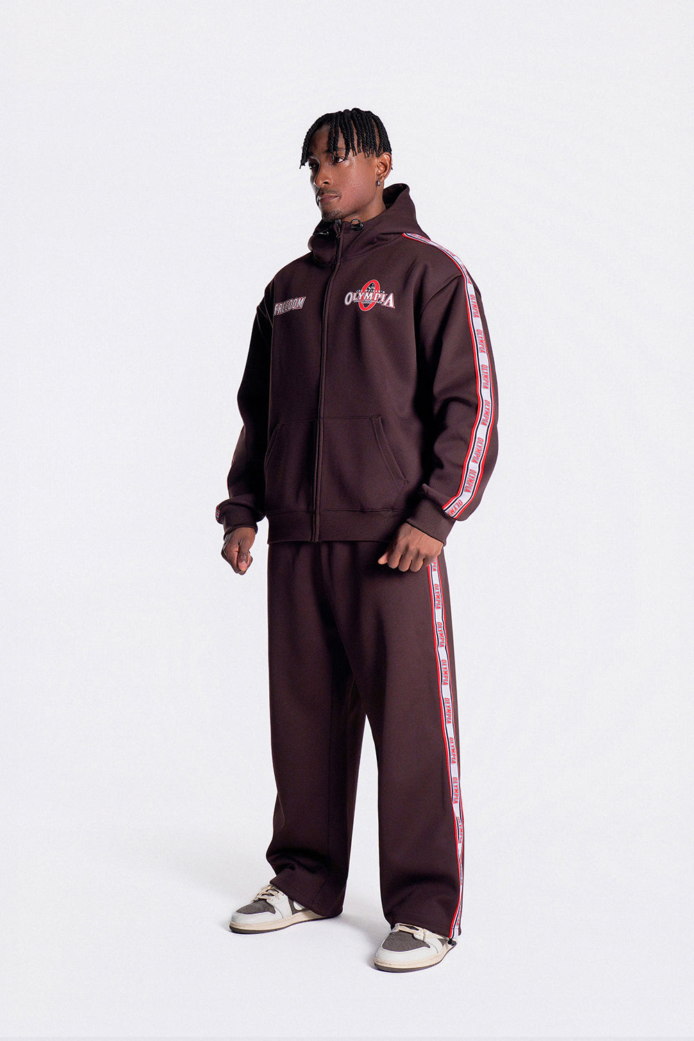 Olympia Lettering Hood Zip-up (Brown)