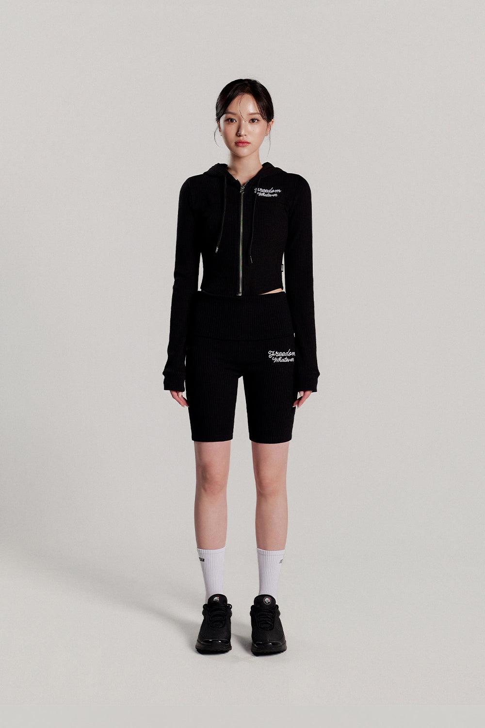 Ribbed Folding Biker Shorts (Black)