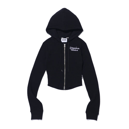 Slim Ribbed 2WAY Hooded Zip-up (Black)